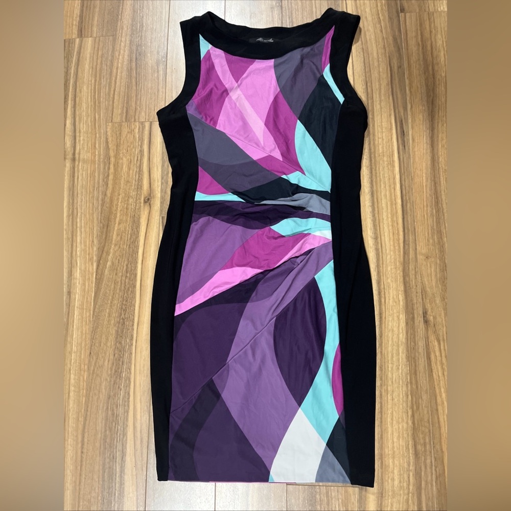 Alex And Ava By Komarov Sheath Cinched Abstract Multi-Color Cap Sleeve Dress L